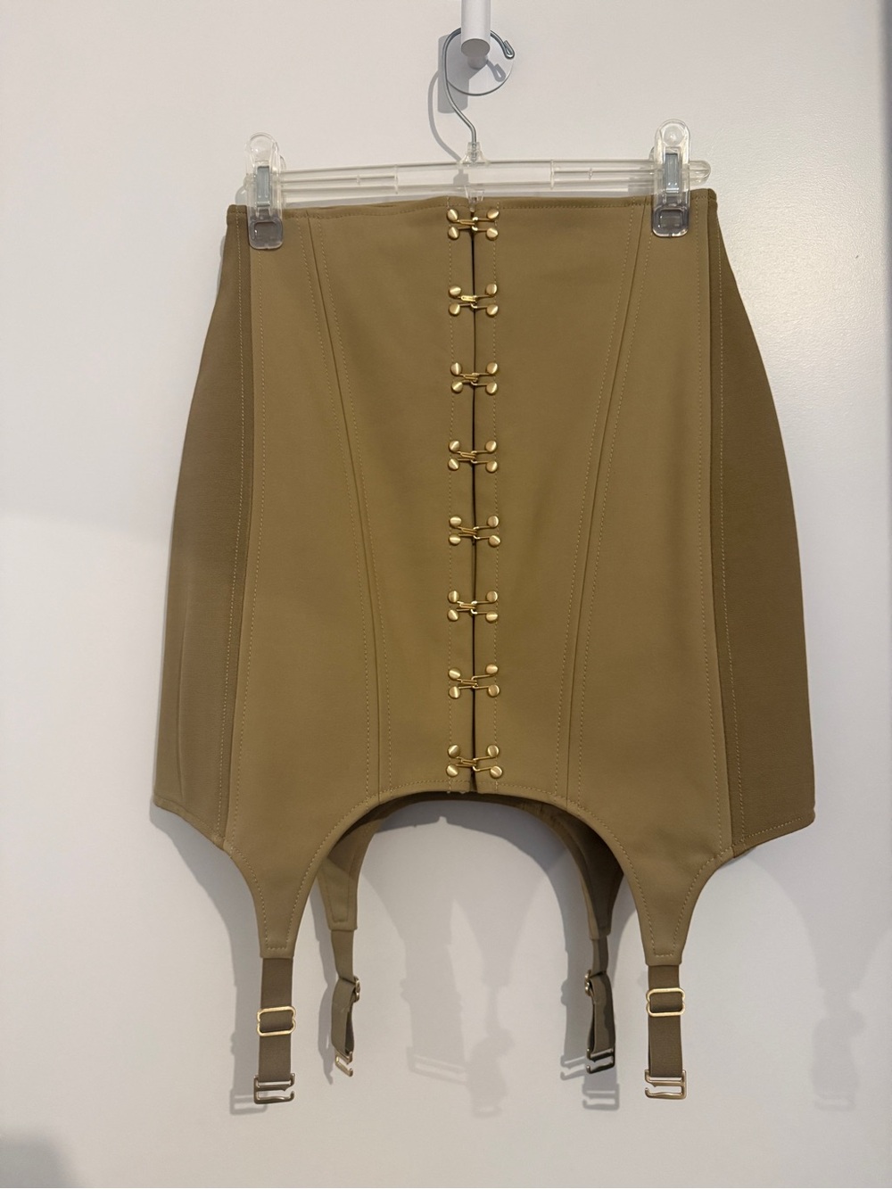 Dion Lee High-Waist Khaki Garter Skirt with Gold Hardware